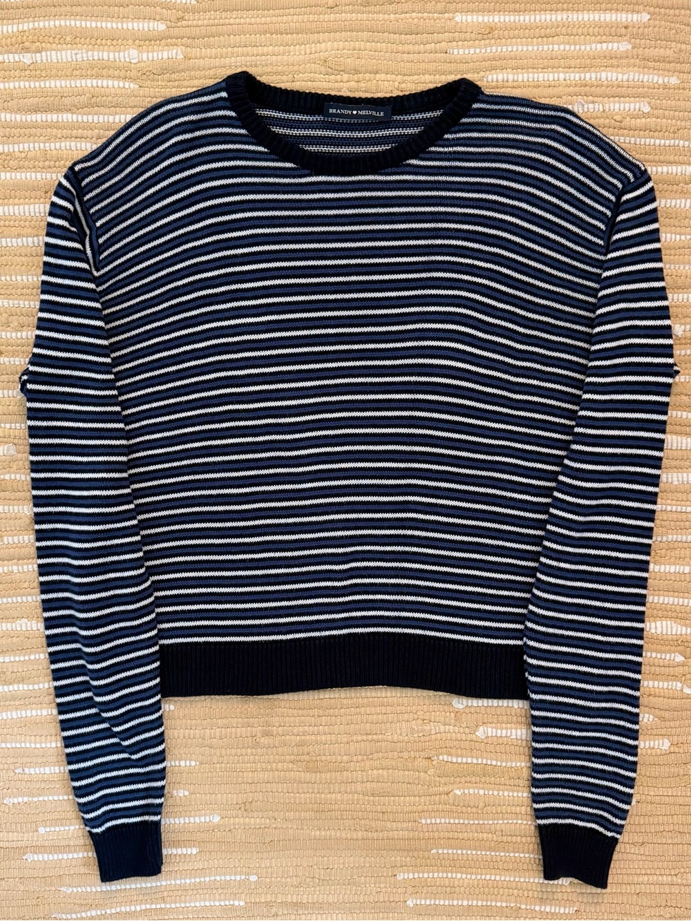Brandy Melville Navy & White Striped Crew Neck Sweater